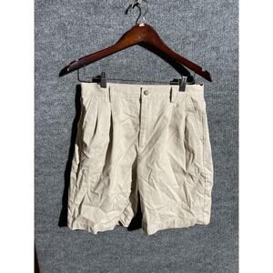 Greg Norman Shorts Mens 32 Khaki Pleated Chino Golf Cotton Classic Fit